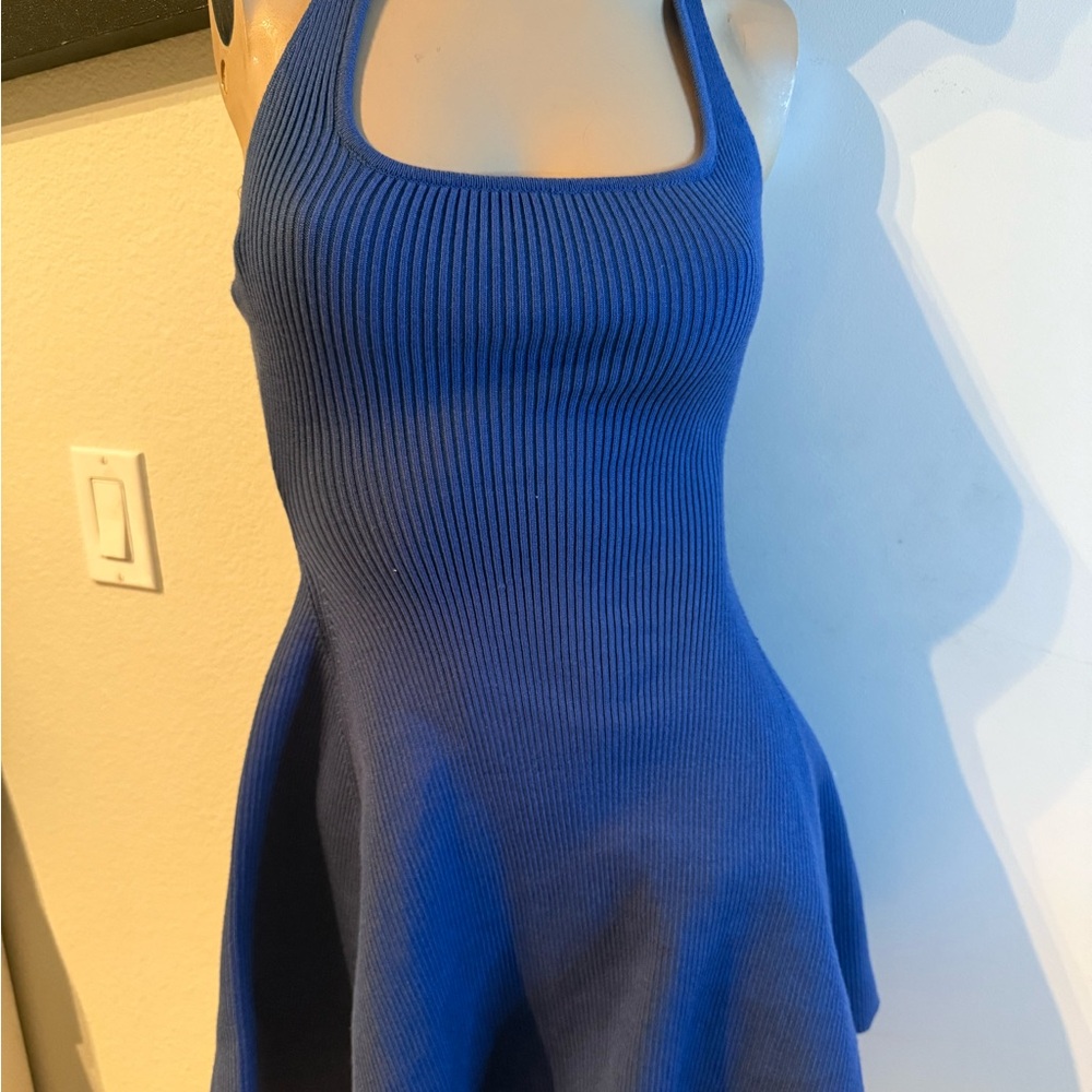 Blue Ribbed Knit Halter Skater Dress – NWT